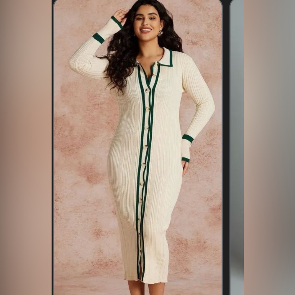Micas Beige and Green Sweater Dress